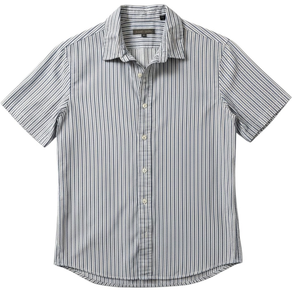 Slate & Stone White and Blue Vertical Stripe‎ Short Sleeve Button-Up
